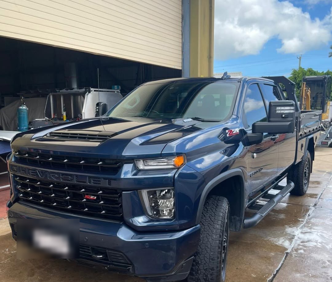 Blue Chevrolet ute after a full exterior detail